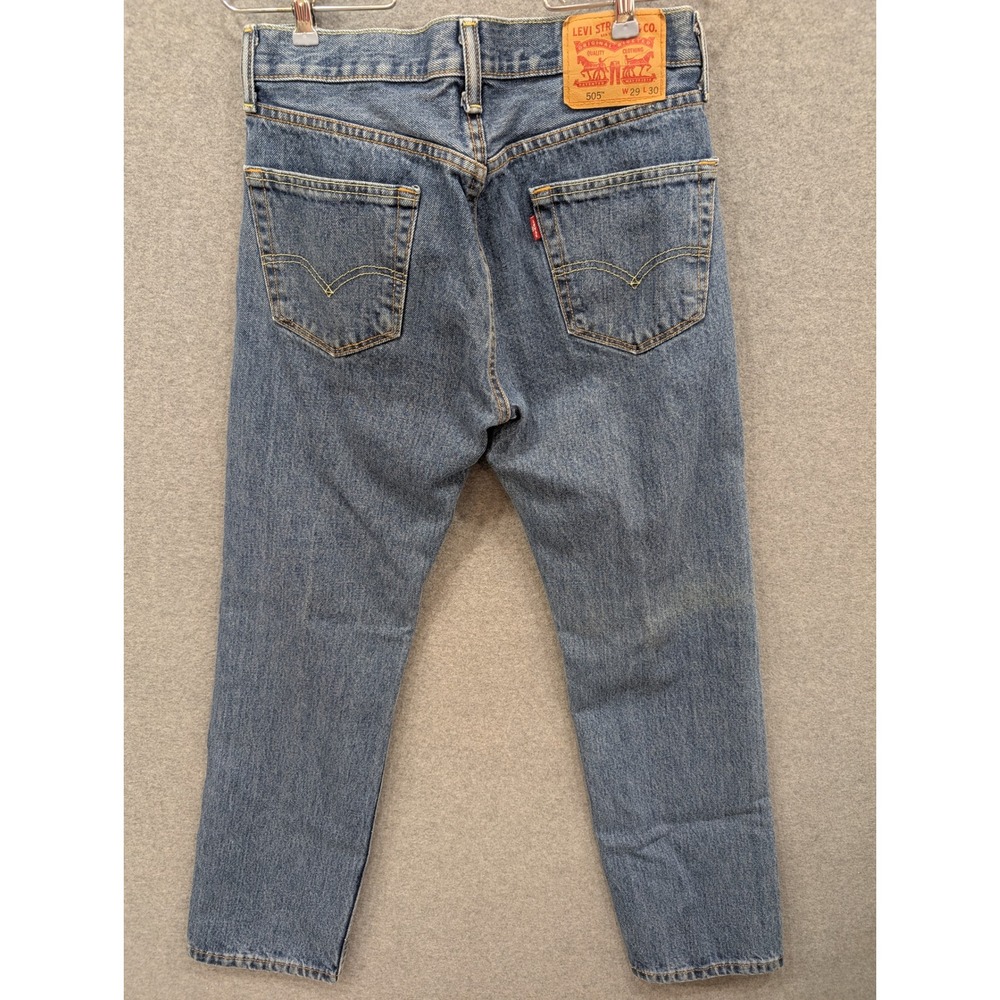 Levi's 505 Regular Fit Jeans Mens W29 L30 Blue Denim Made in Mexico - Picture 2 of 5